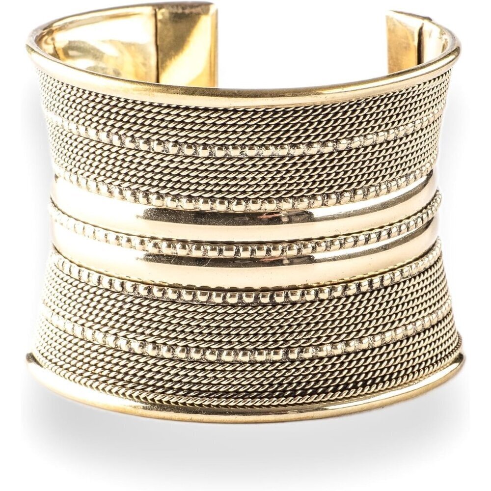 Women's Brass Polished Gold Color Indian Hand Made Wide Arm Cuff Bangle